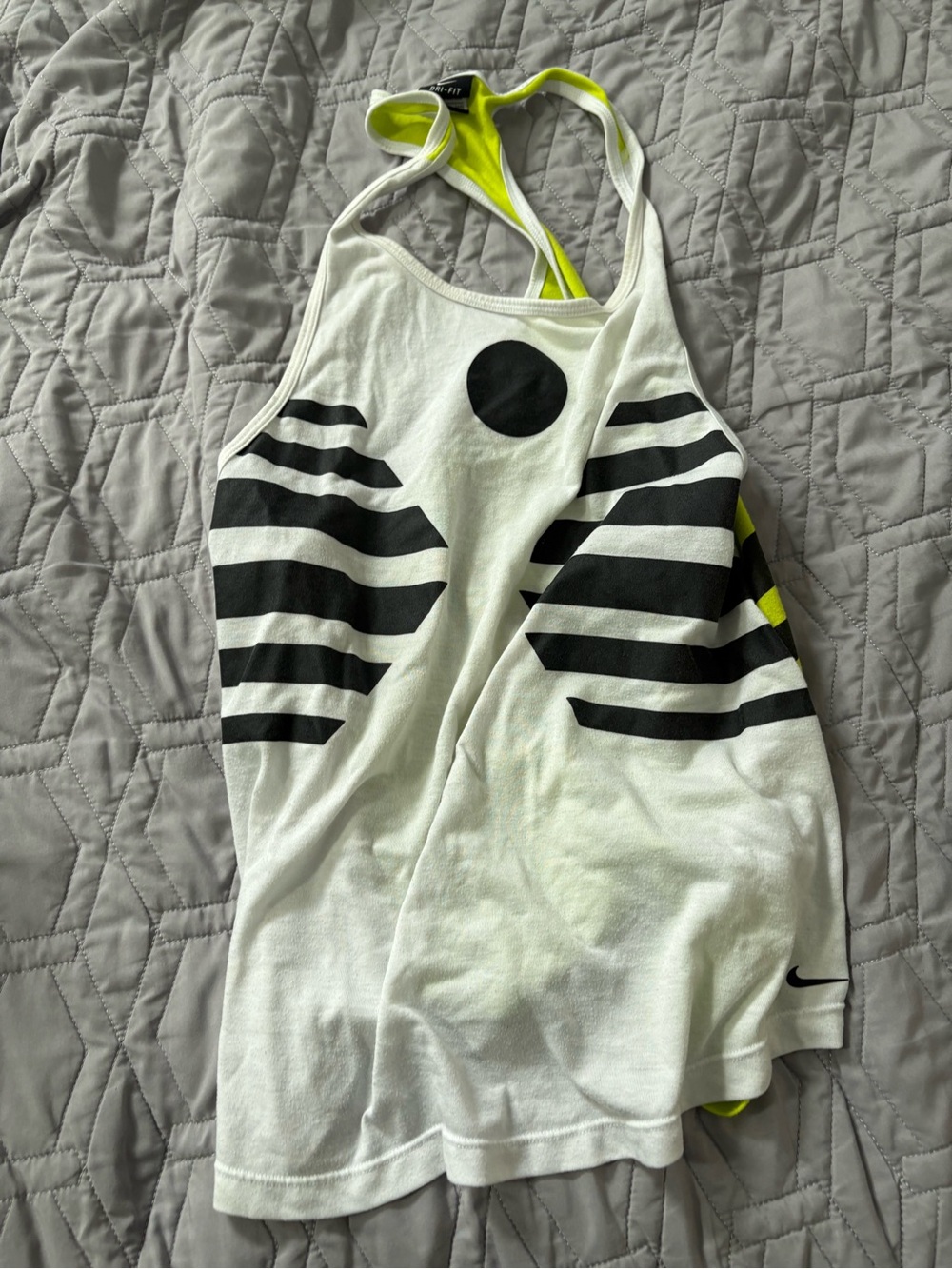Nike Women’s White Tank with Black Stripes and Neon Yellow Trim